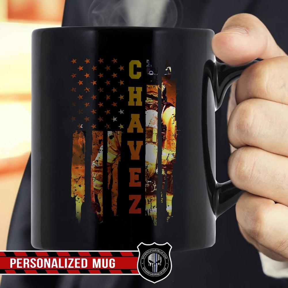 Mugs Black / 11oz Personalized Mug - Firefighter Inside Flag