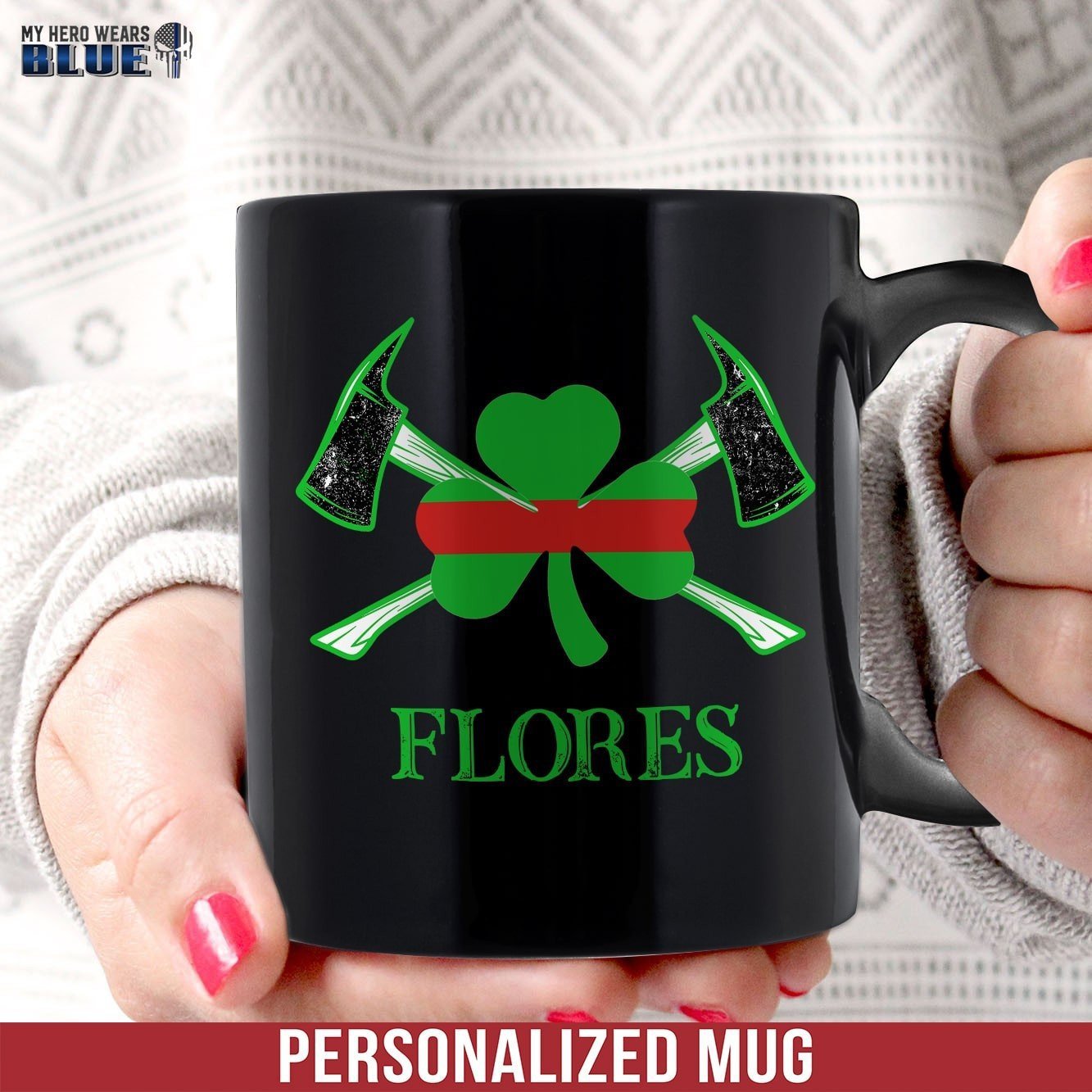 Mugs Black / 11oz Personalized Mug - Firefighter Shamrock Axe
