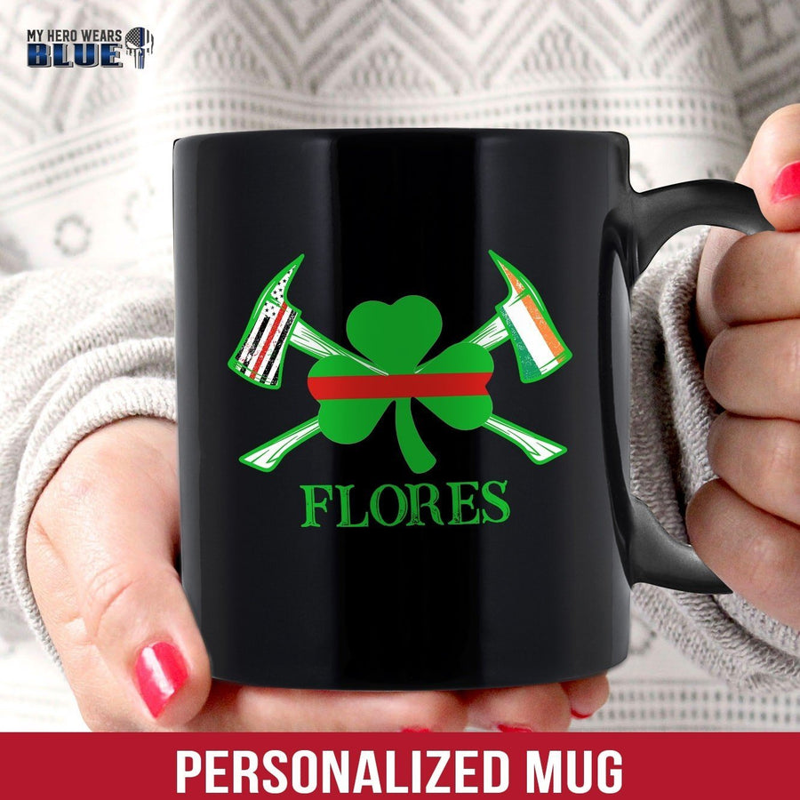 Mugs Black / 11oz Personalized Mug - Firefighter Shamrock Axe - Irish Flag