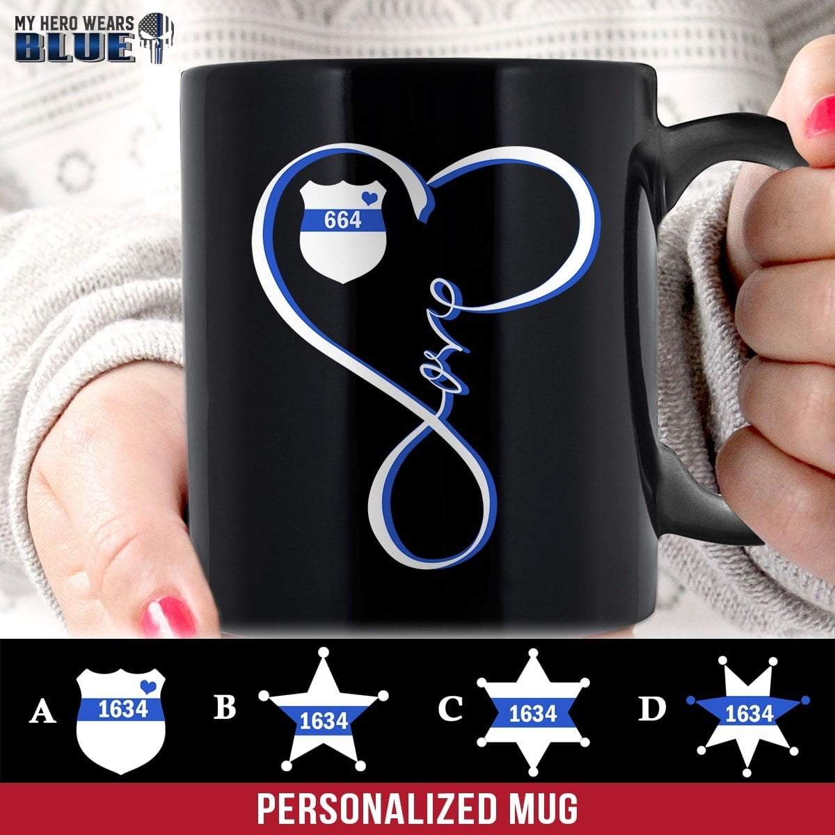 Mugs Black / 11oz Personalized Mug - Infinity Love - Police Badge