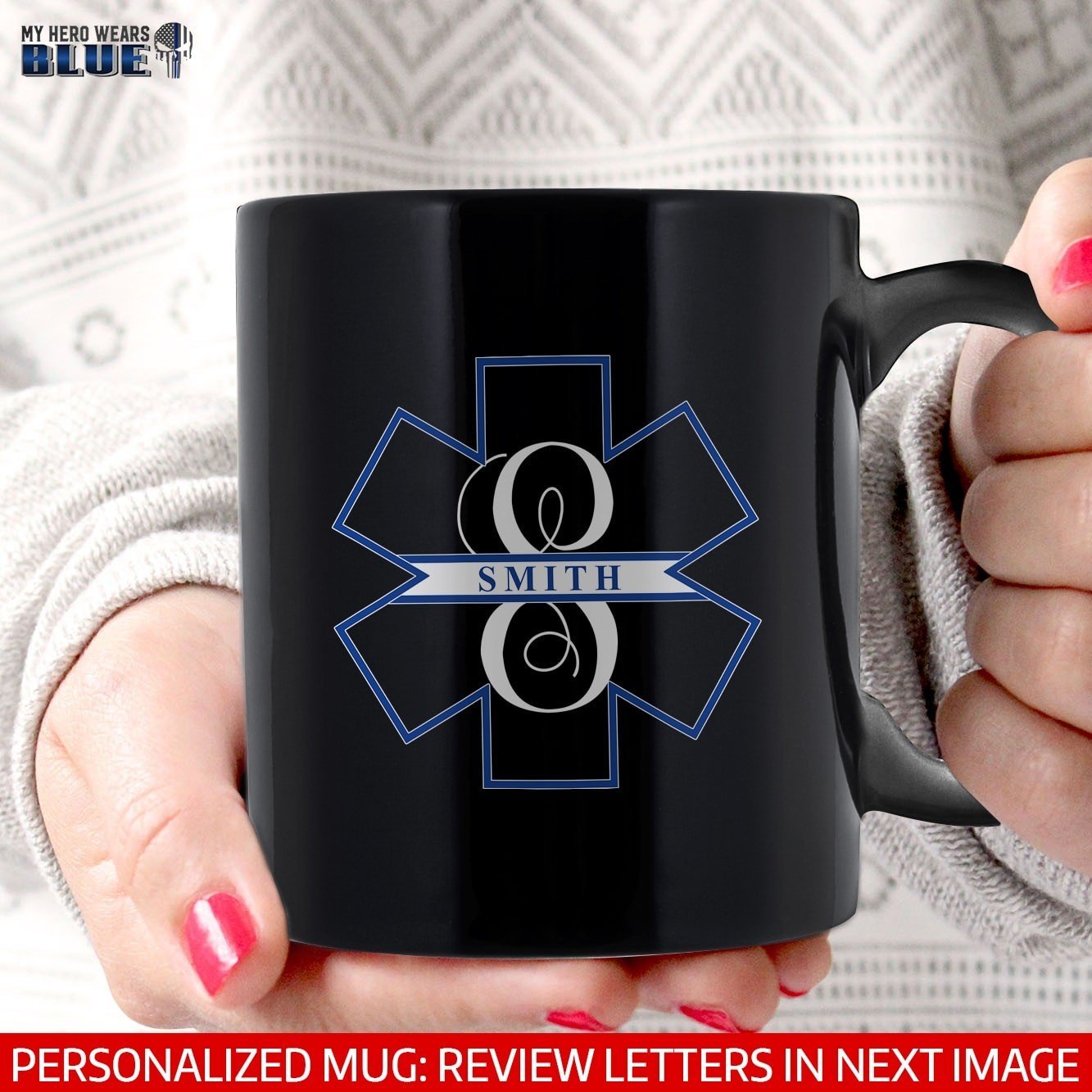Mugs Black / 11oz Personalized Mug - Letter Inside EMS Logo