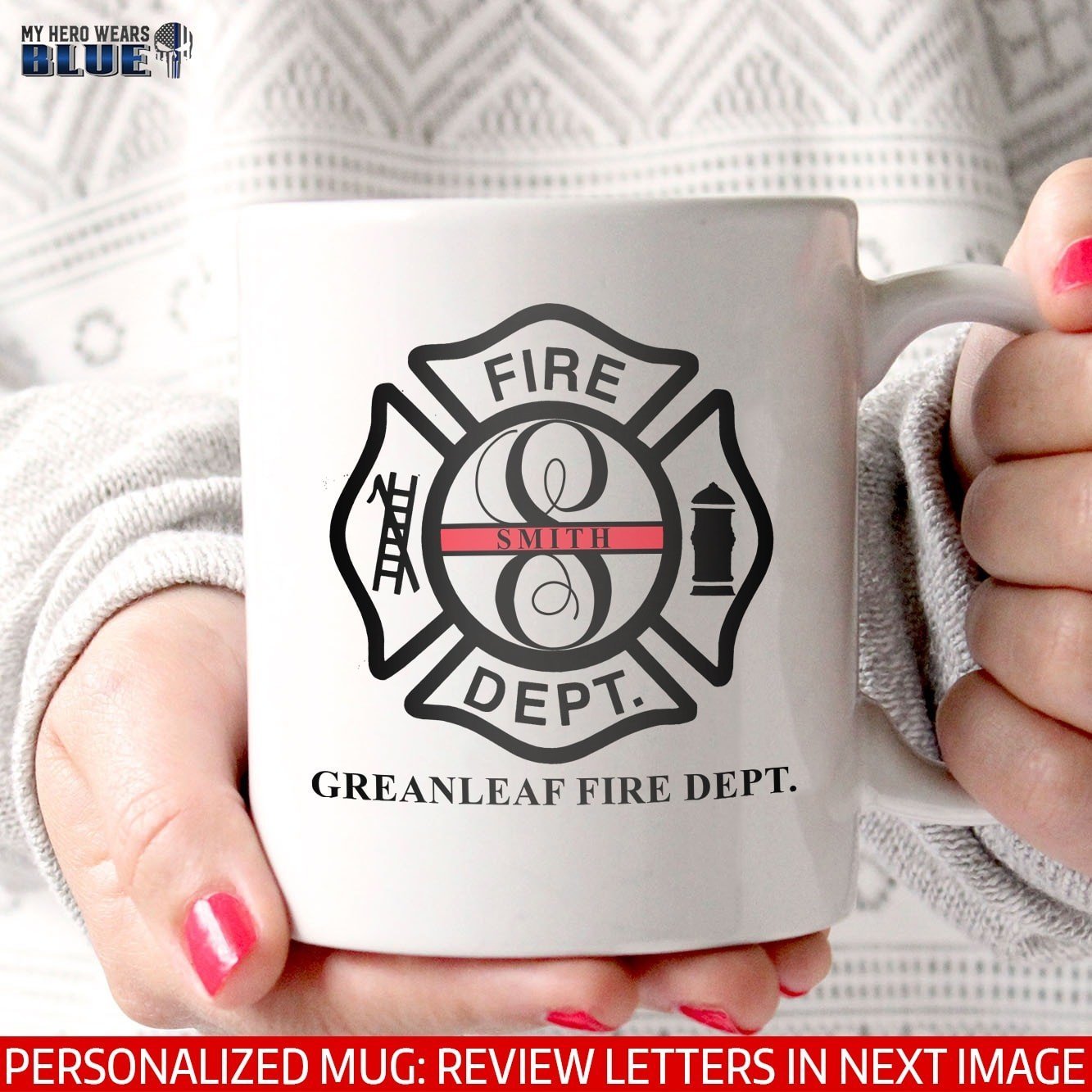 Mugs White / 11oz Personalized Mug - Letter Inside Firefighter Emblem