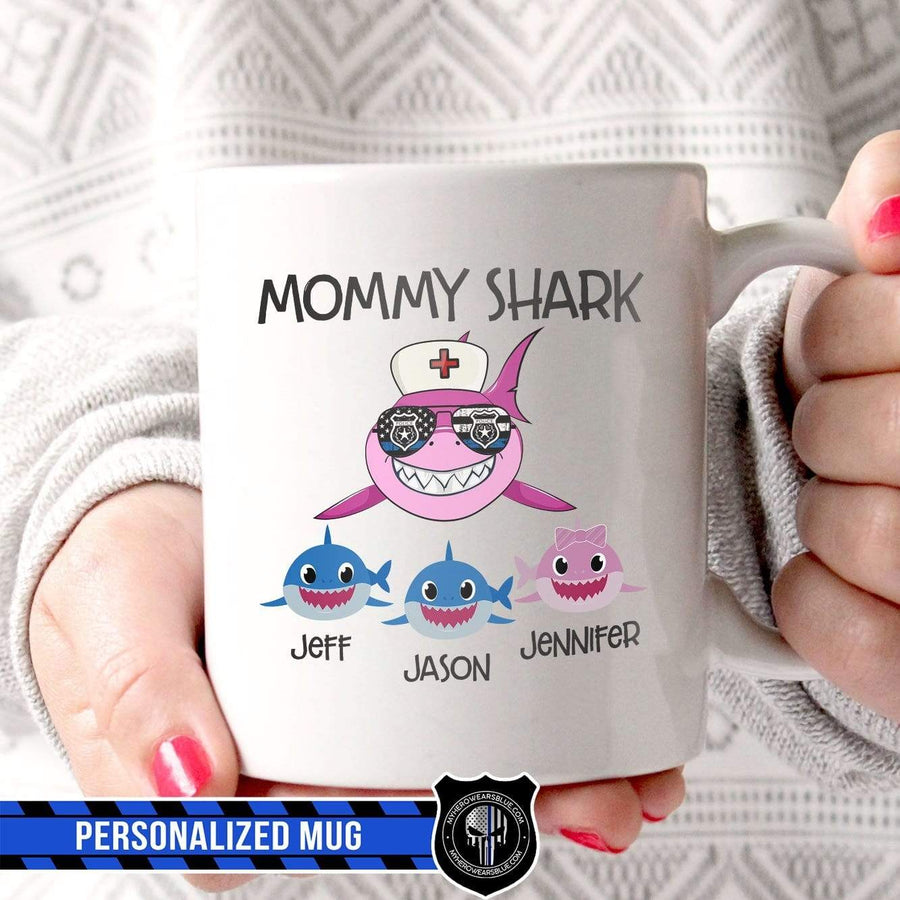 Mugs White / 11oz Personalized Mug - Mommy Shark - Police x Nurse