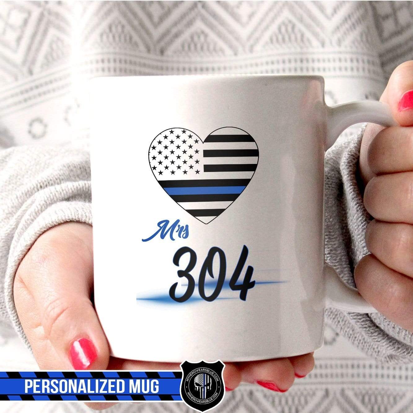 Mugs White / 11oz Personalized Mug - Mrs Thin Blue Line - White Mug