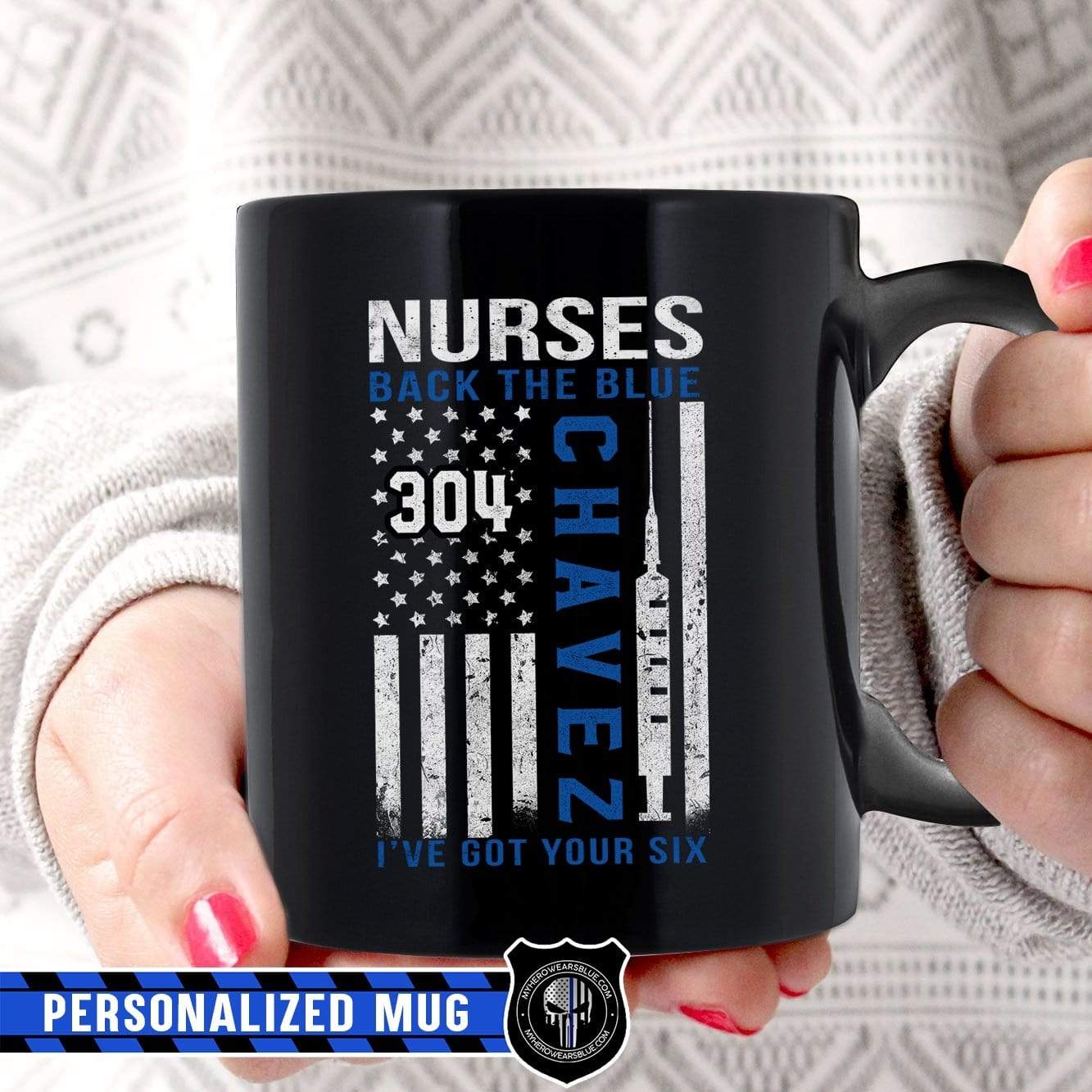 Mugs Black / 11oz Personalized Mug - Nurse - Back The Blue - Nurse Flag