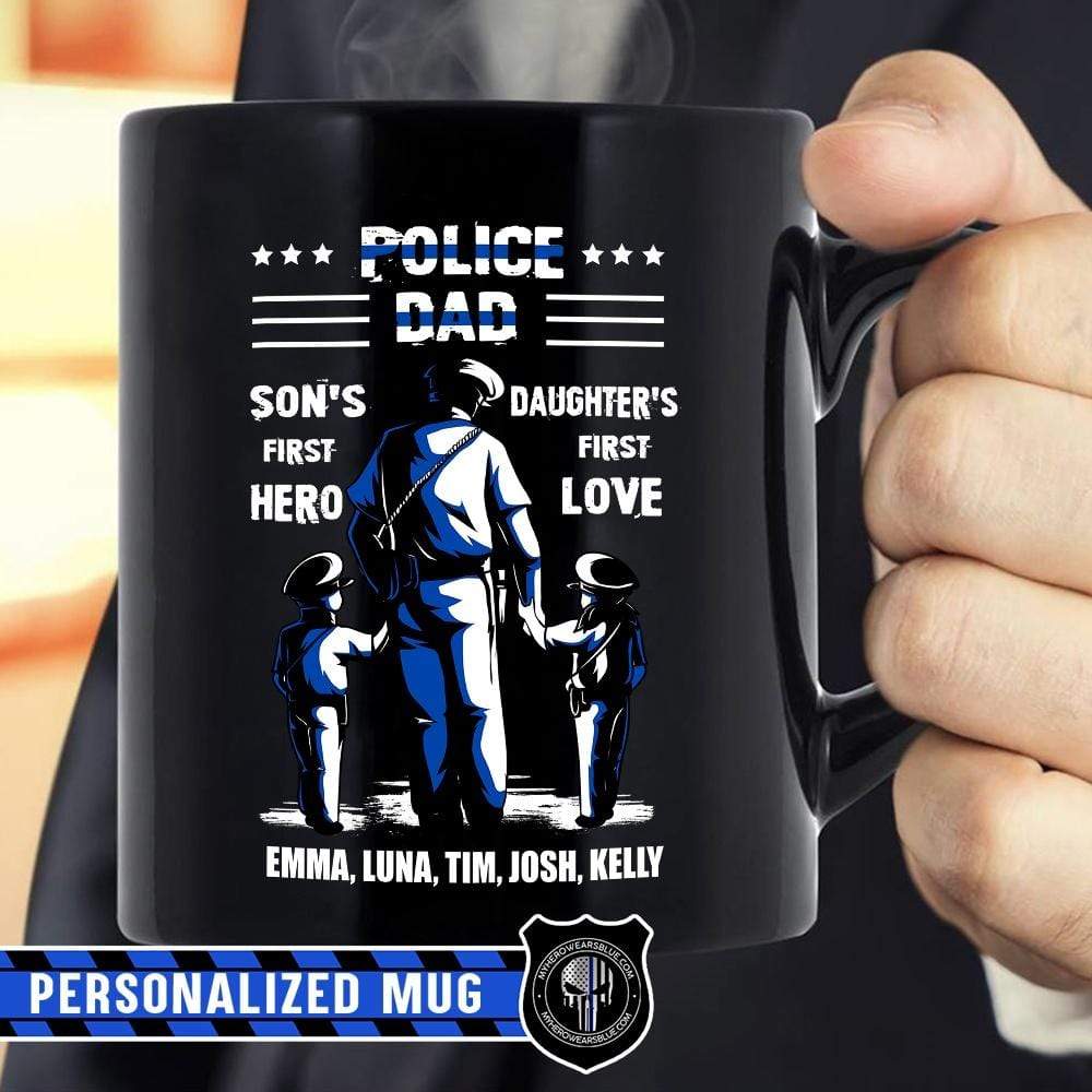 Mugs Black / 11oz Personalized Mug - Police Dad - Kids Names