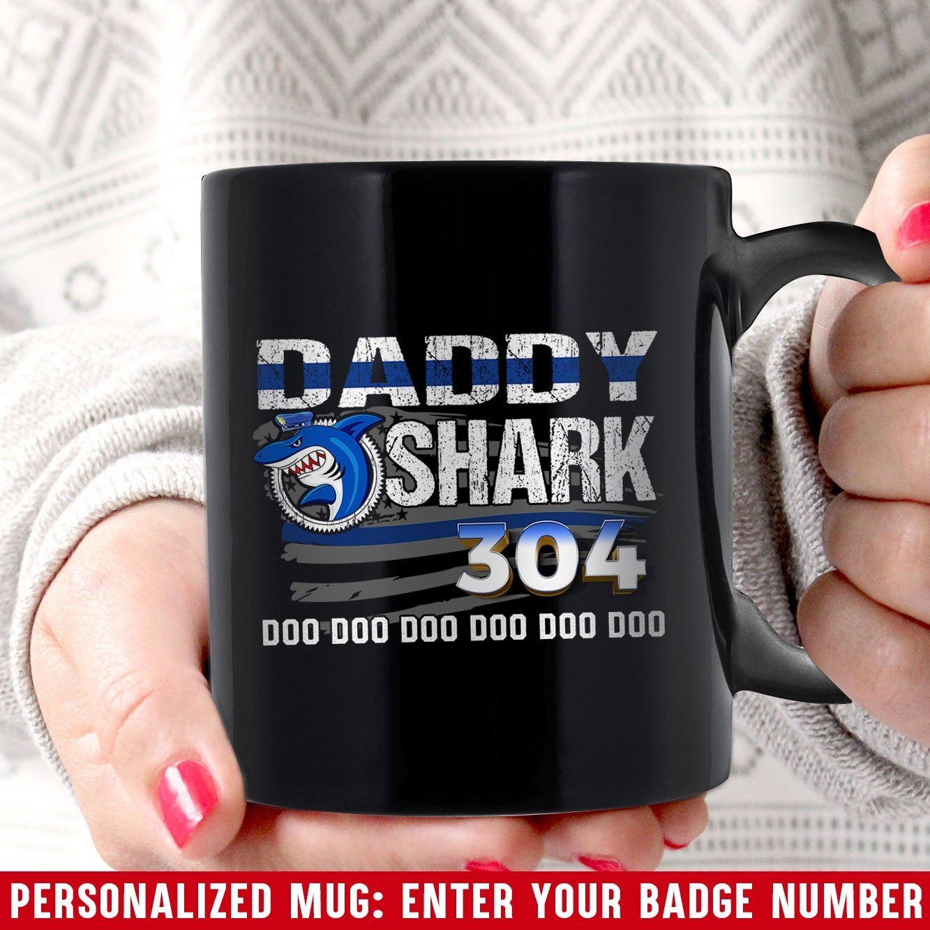 Mugs Black / 11oz Personalized Mug - Police Daddy Shark