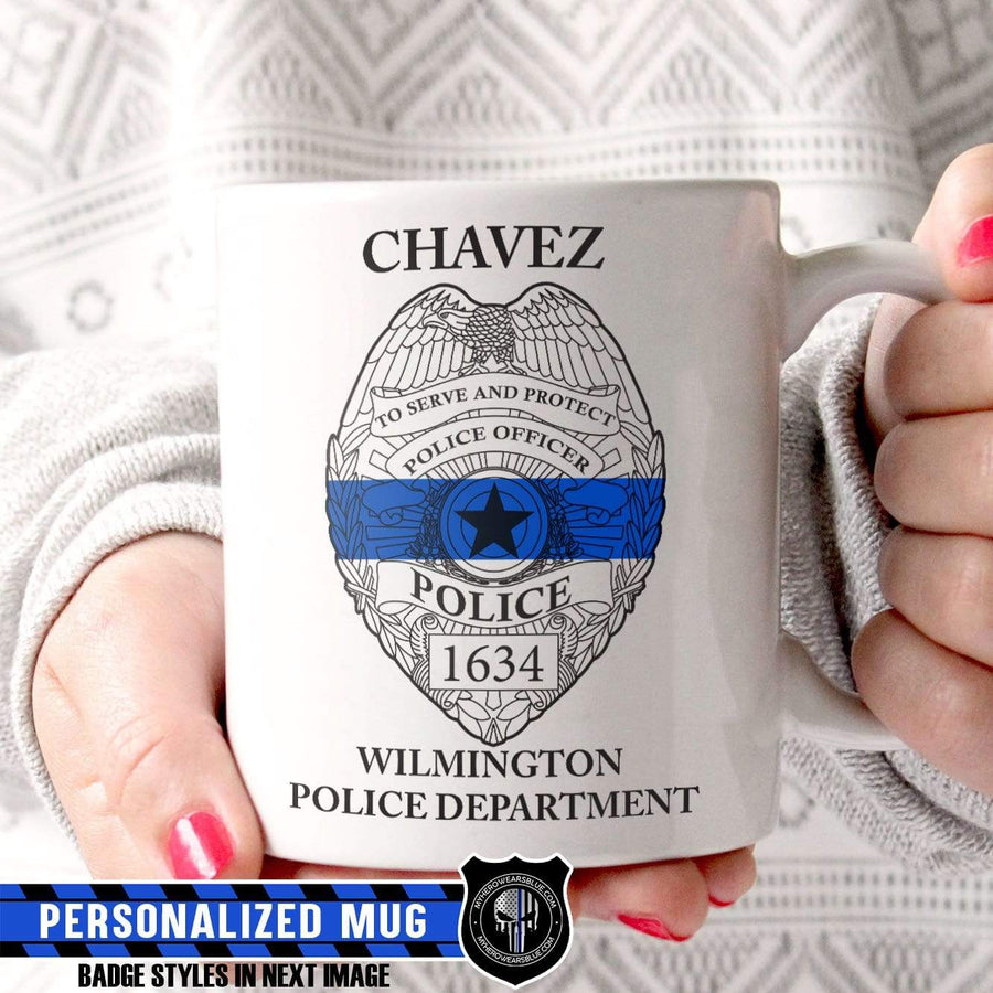 Mugs White / 11oz Personalized Mug - Police Officer Badge - Name And Dept - Coffee Mug