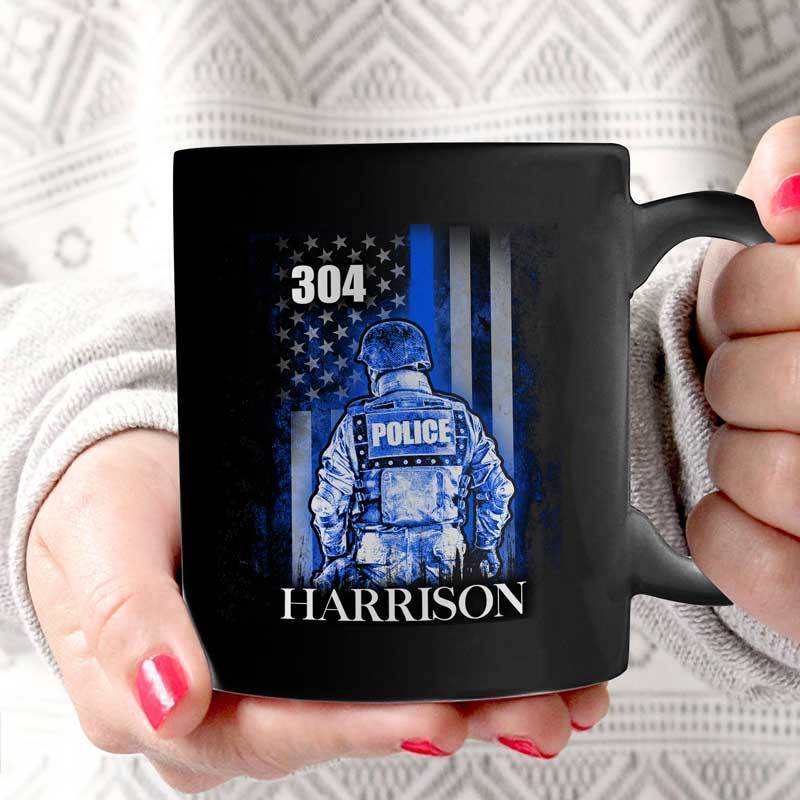 Police Officer Suit Thin Blue Line Flag Father's Day Gift Personalized Thin Blue Line Coffee Mug