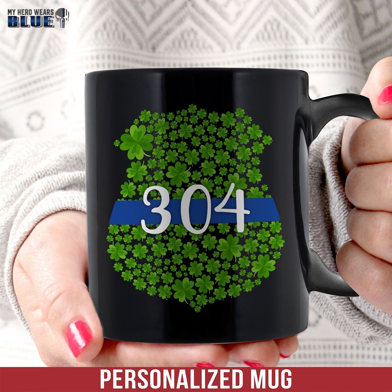 Mugs Black / 11oz Personalized Mug - Shamrock Inside Police Badge