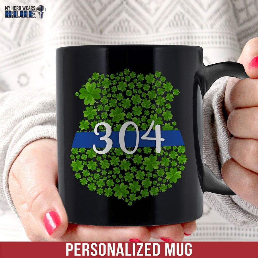 Mugs Black / 11oz Personalized Mug - Shamrock Inside Police Badge