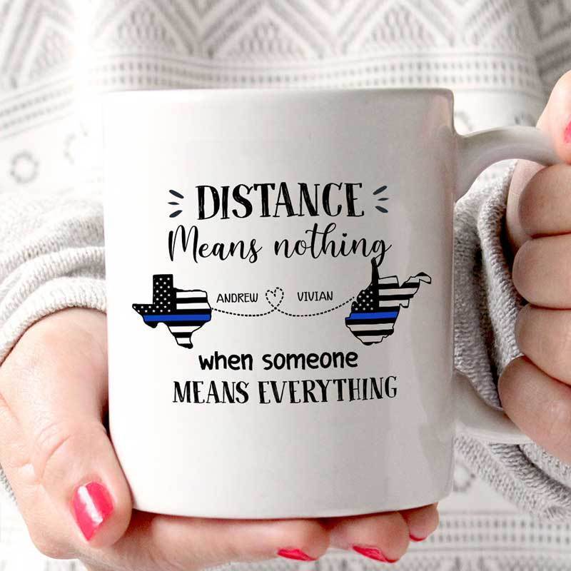 Long Distance Thin Blue Line  Personalized Police Coffee Mug