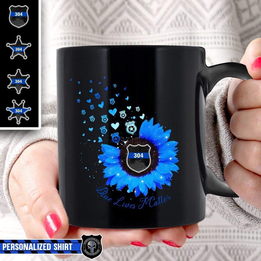 Mugs Black / 11oz Personalized Mug - TBL - Sunflower Blue Lives Matter