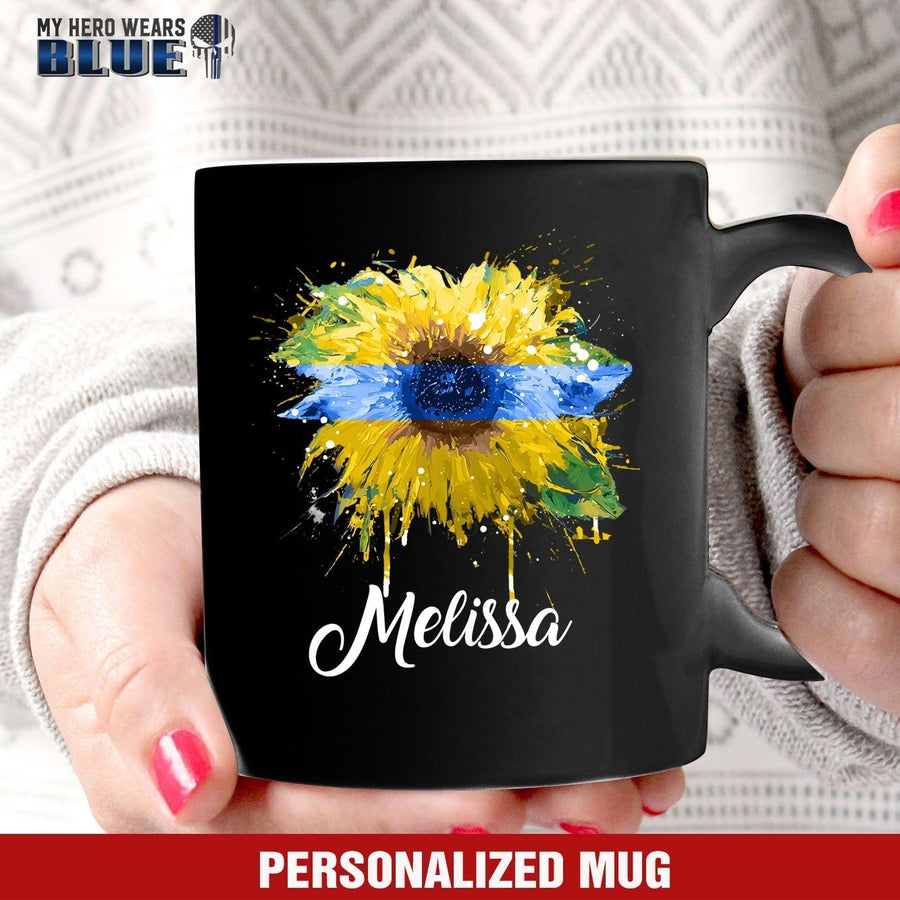 Mugs Black / 11oz Personalized Mug - Thin Blue Line Color Drop Sunflower
