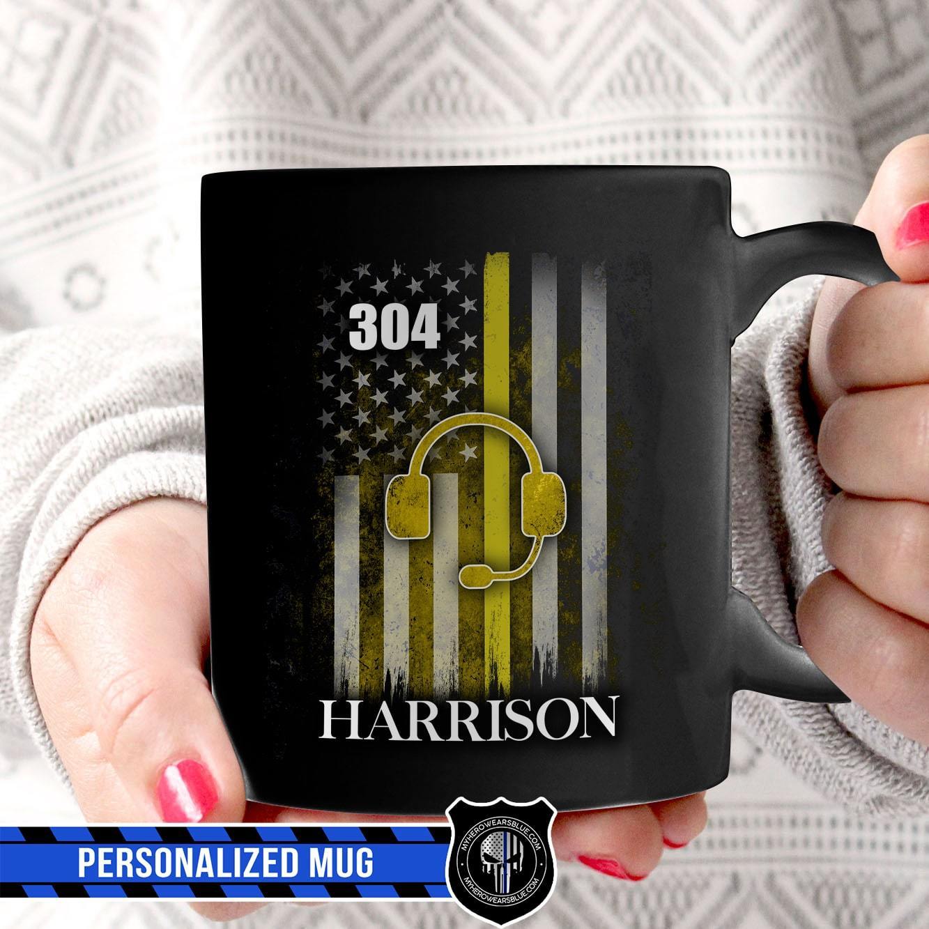Mugs Black / 11oz Personalized Mug - Thin Gold Line - Dispatcher Headset