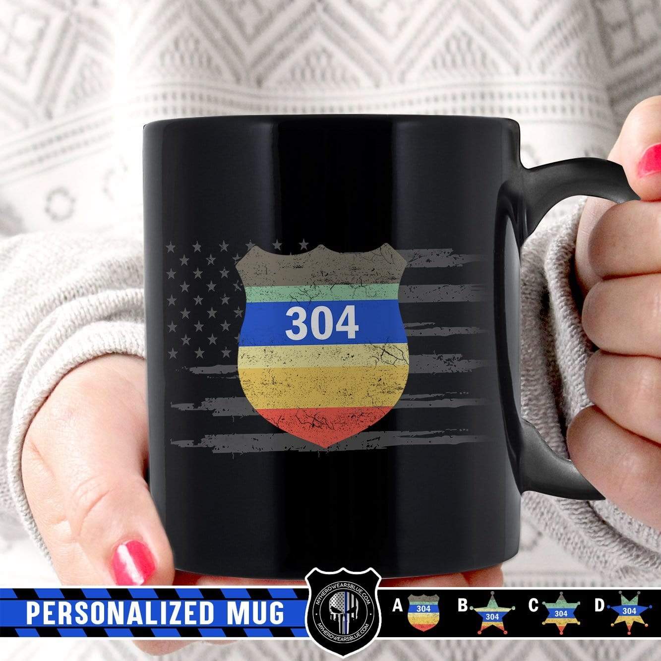 Mugs Black / 11oz Personalized Mug - Vintage Graphic Police Badge - Coffee Mug