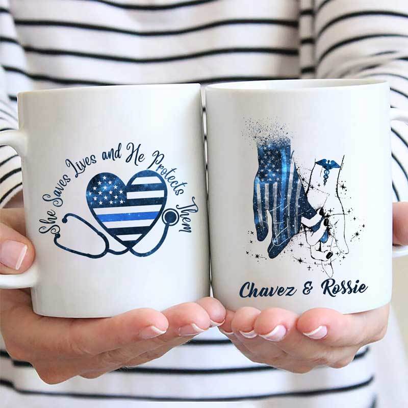 Mugs 11oz Police And Nurse Always By Your Side Thin Blue Line Personalized Coffee Mug