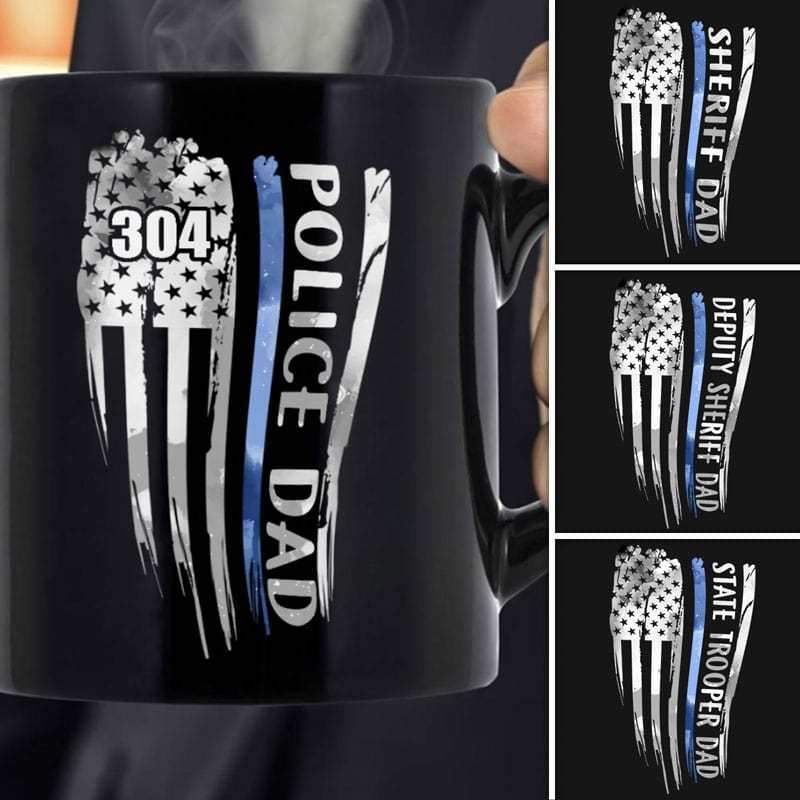 Police Dad Distressed Thin Blue Line Flag Personalized Thin Blue Line Coffee Mug