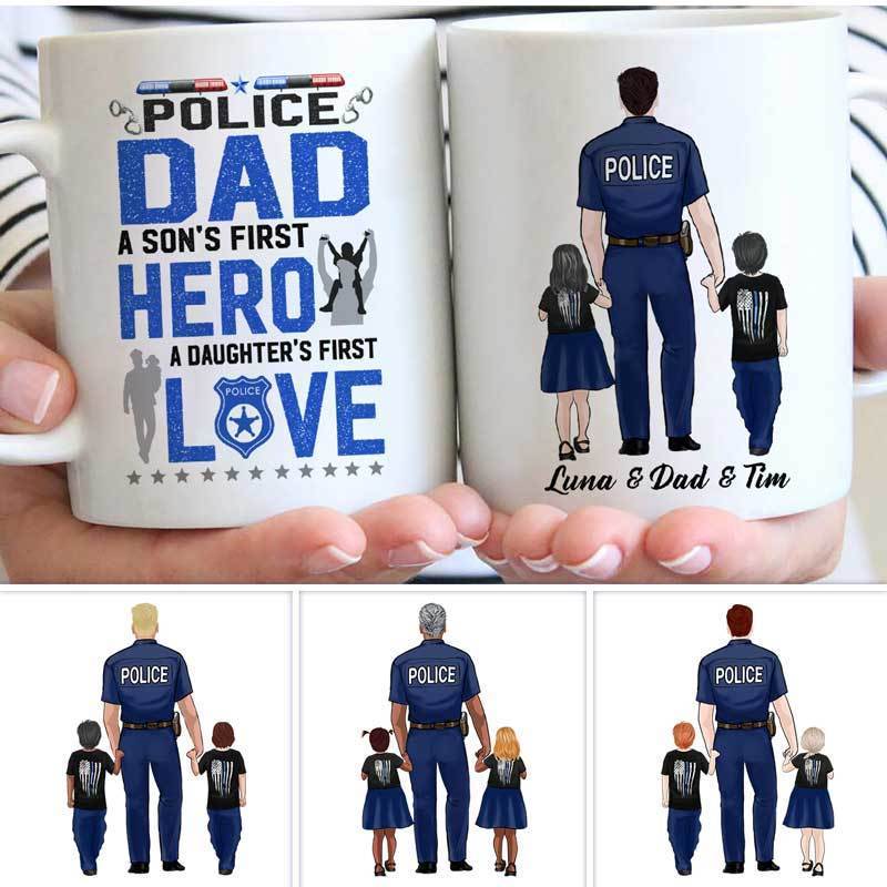Police Dad Son Daughter Personalized Thin Blue Line Coffee Mug