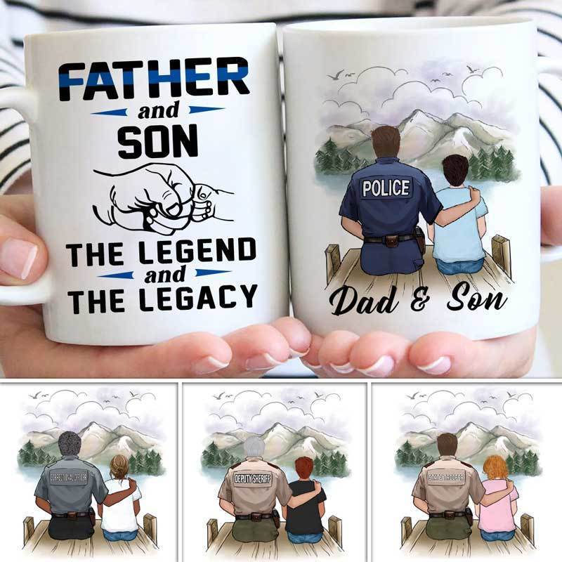 Legend And The Legacy - Father & Son Personalized Thin Blue Line Coffee Mug