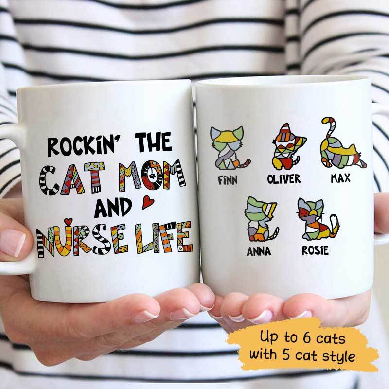 Rockin‘ The Cat Mom And Nurse Life Colorful Pattern Personalized Coffee Mug