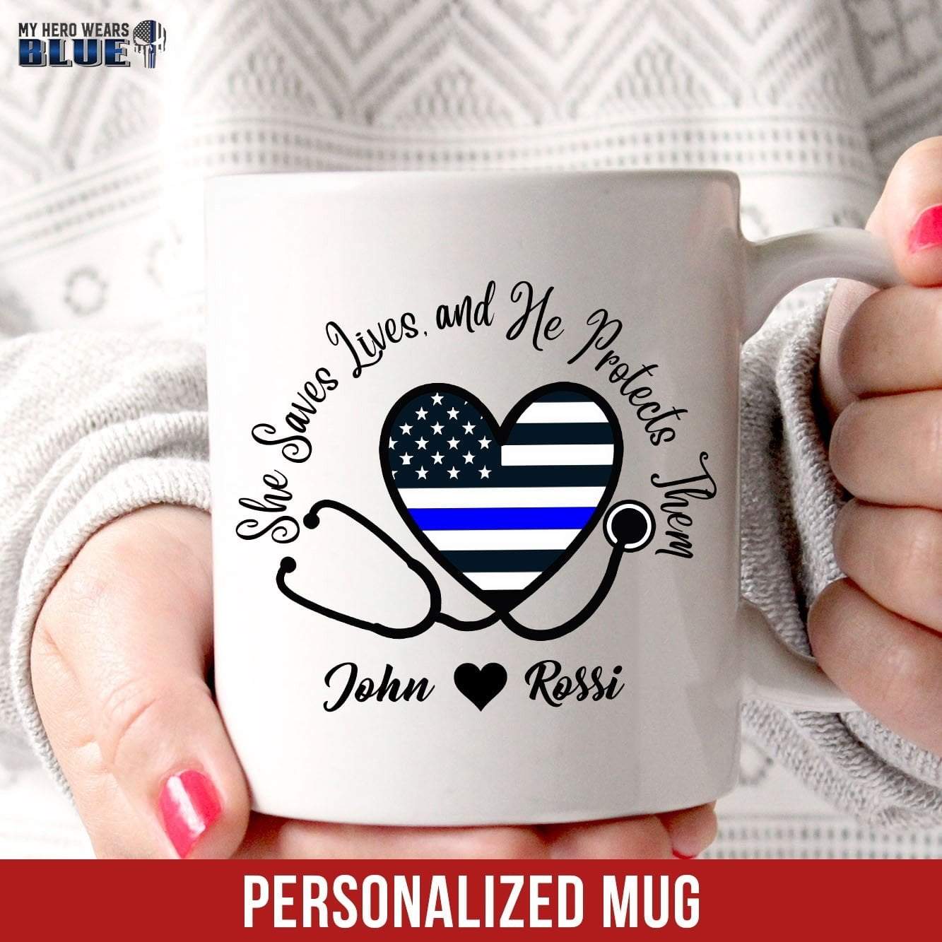 Mugs White / 11oz She Saves And He Protects Personalized Mug