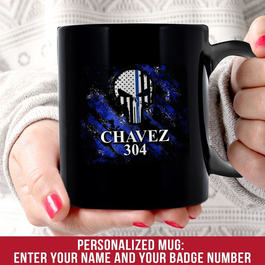 Mugs Black / 11oz Skull Police Personalized Mug