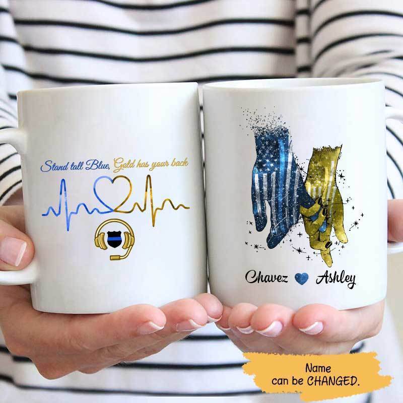 Always By Your Side Police And Dispatcher Couple Personalized Thin Blue Line Coffee Mug