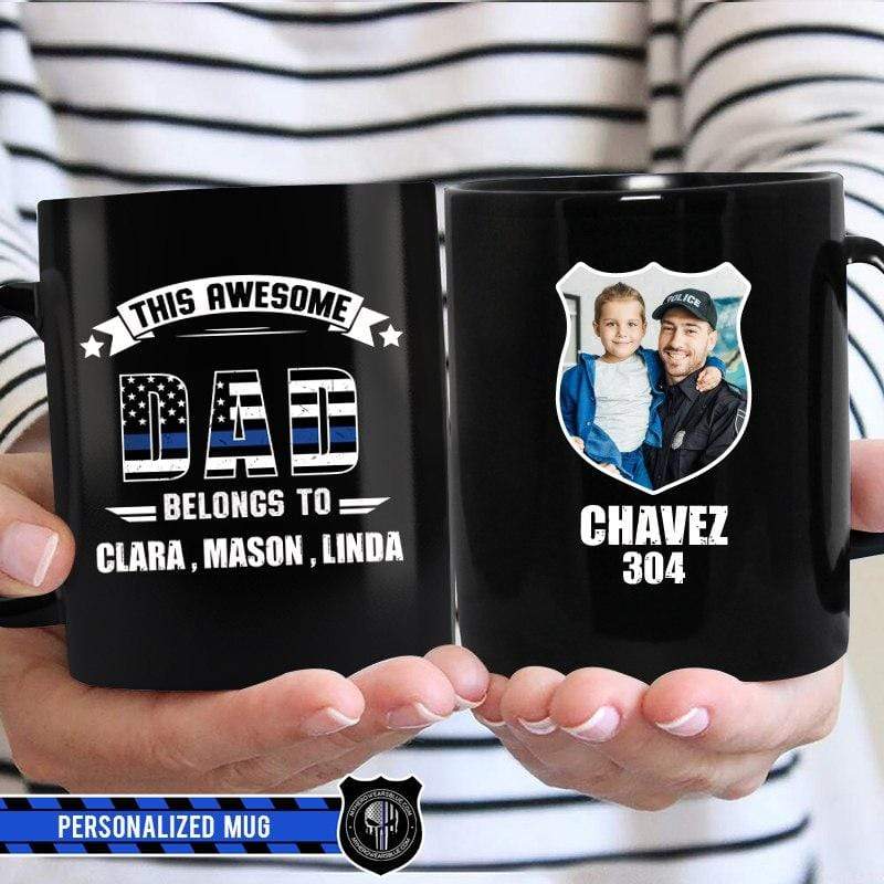 Awesome Dad Belongs To Personalized Thin Blue Line Coffee Mug
