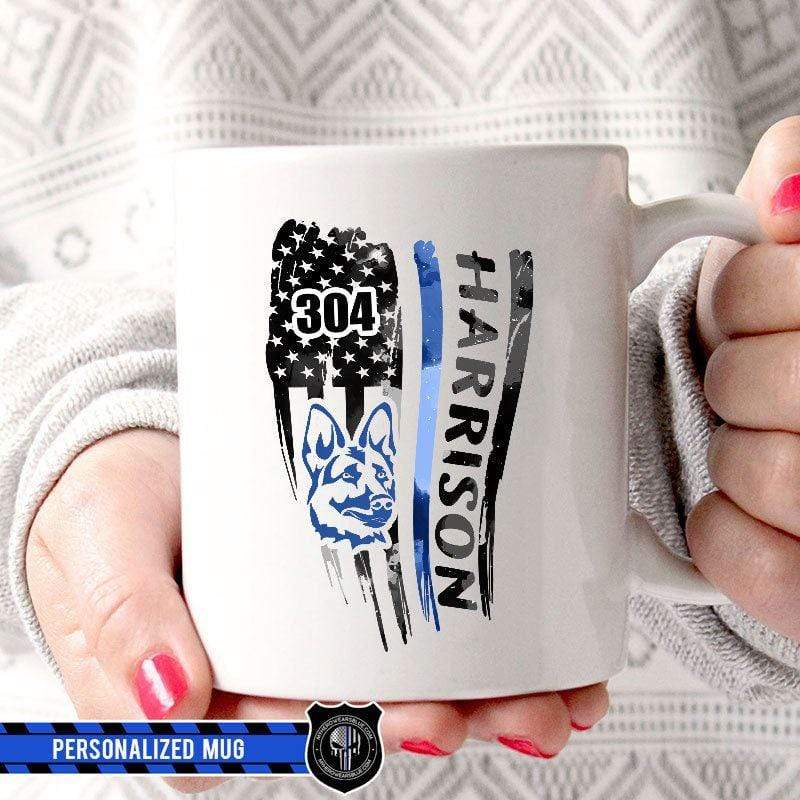 Distressed Flag K - 9 Personalized Thin Blue Line Coffee Mug