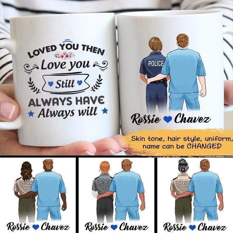 Female Police And Male Nurse Couple Thin Blue Line Personalized Coffee Mug