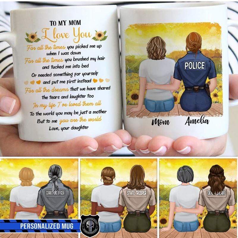 Female Police To My Mom Sunflower Personalized Thin Blue Line Coffee Mug