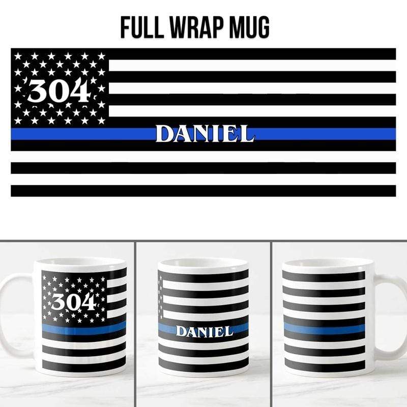 Flag Thin Blue Line Name And Badge Number Personalized Coffee Mug