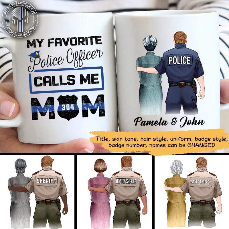 Police Son With Mom Nurse Thin Blue Line Personalized Coffee Mug