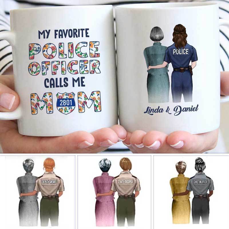 My Favorite Police Calls Me Mom Tropical Pattern Personalized Thin Blue Line Coffee Mug