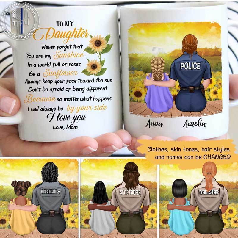 To My Daughter Sunflower Personalized Thin Blue Line Coffee Mug