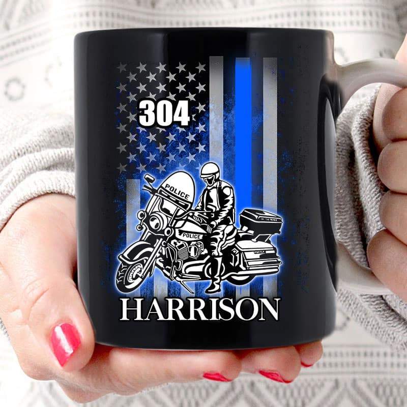 Mugs Thin Blue Line Flag - Motorcycle Officer Personalized Coffee Mug