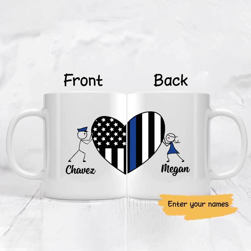 Heart Police - Custom 2 names - Personalized Thin Blue Line Coffee Mug