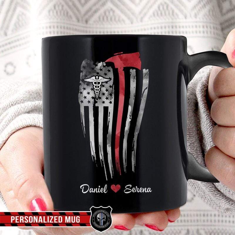 Red Axe Distressed Flag Firefighter And Nurse Personalized Fireman Coffee Mug