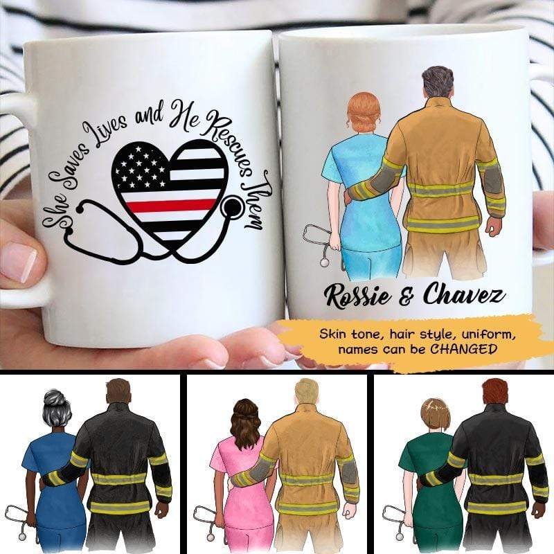 Firefighter And Nurse Couple Thin Red Line Personalized Coffee Mug