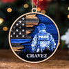 Ornament Custom Shape Half Thin Blue Line Flag Police Suit Personalized Wooden Ornament