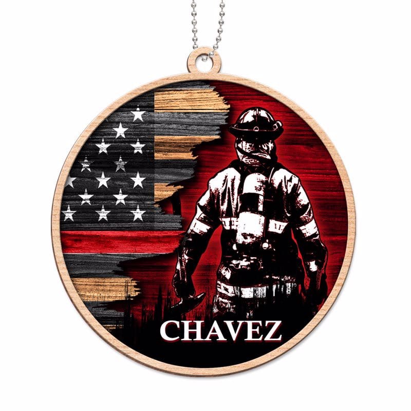 Ornament Custom Shape 1 Ornament Half Thin Red Line Flag Firefighter Personalized Wooden Ornament