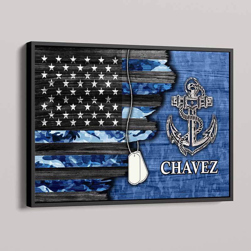 Poster 18x12 Personalized Horizontal Poster - Half Camouflage Flag - US Navy - Anchor