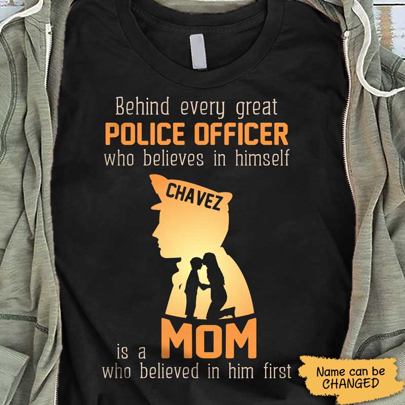 Behind Every Great Police Is A Mom Sunset Thin Blue Line Personalized Police Shirt