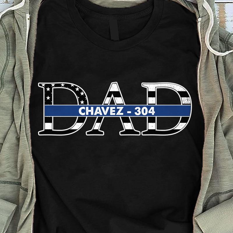 Dad Thin Blue Line Cut Through Personalized Police Shirt