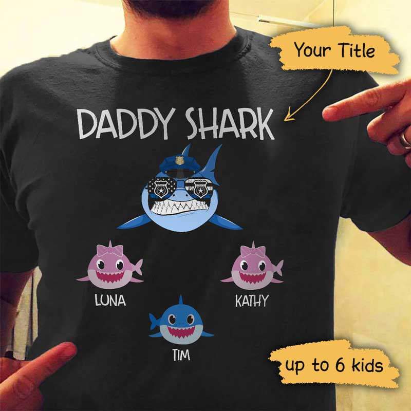 Daddy Shark Police Hat Thin Blue Line Personalized Police Shirt