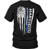 T-shirts Classic Tee / S / Black Distressed Thin Blue Line Flag Personalized Police Shirt (Blank Front)