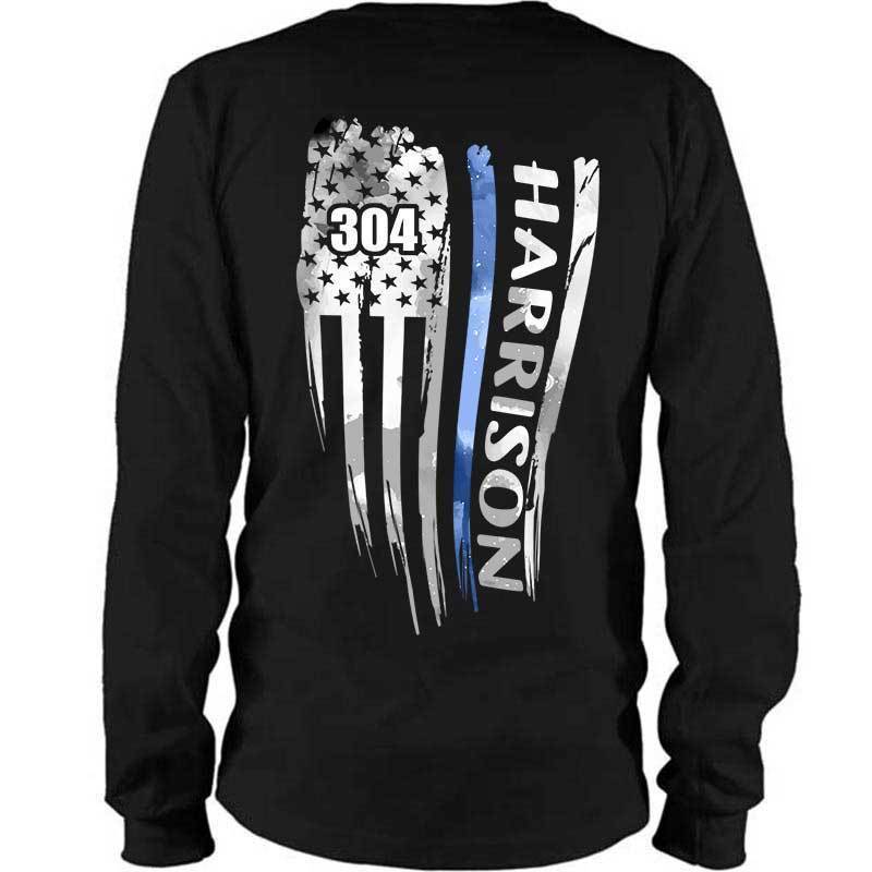T-shirts Long Sleeve Tee / S / Black Distressed Thin Blue Line Flag Personalized Police Shirt (Blank Front)