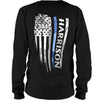 T-shirts Long Sleeve Tee / S / Black Distressed Thin Blue Line Flag Personalized Police Shirt (Blank Front)