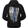 T-shirts Pullover Hoodie / S / Black Distressed Thin Blue Line Flag Personalized Police Shirt (Blank Front)